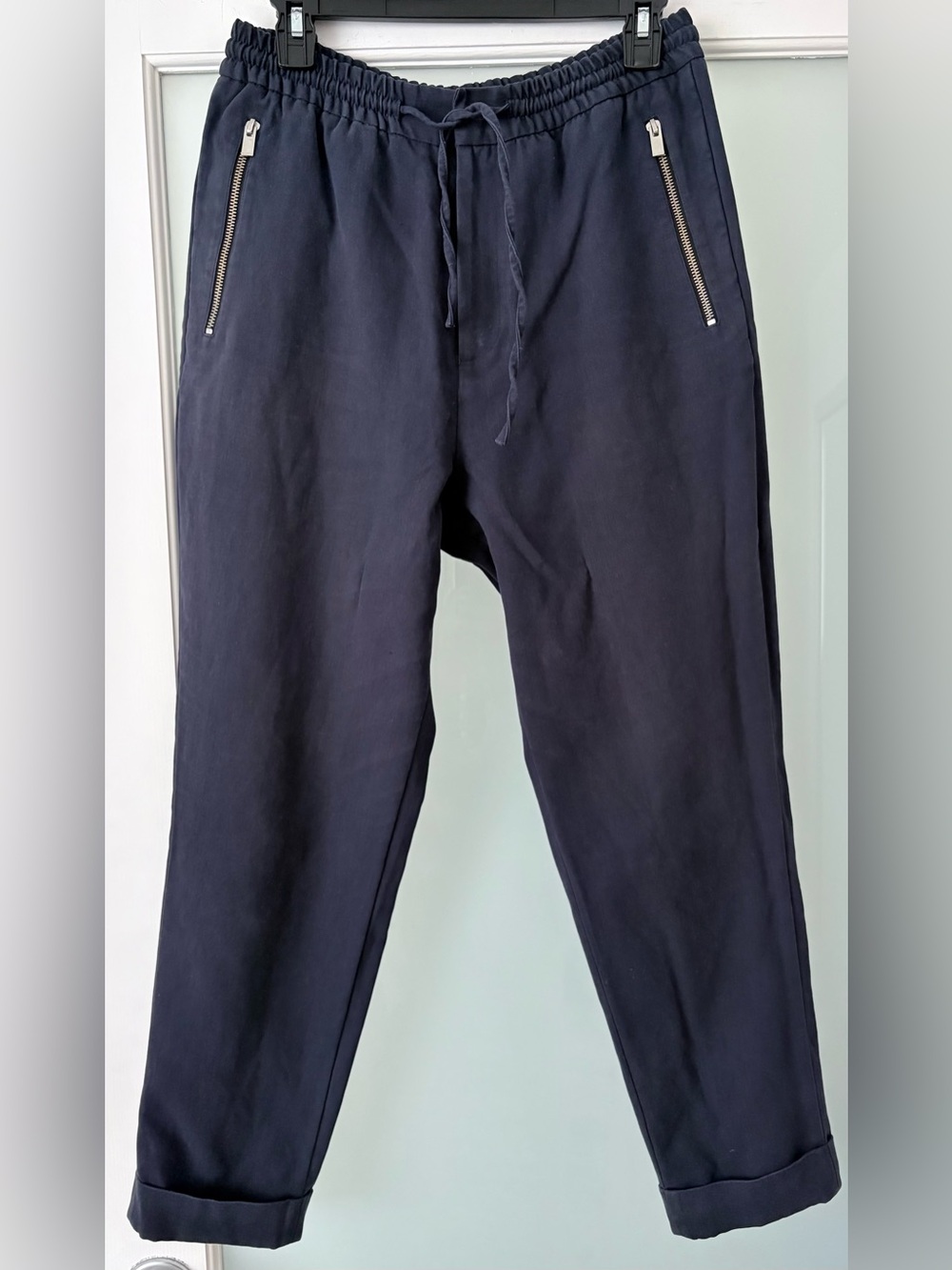 The Kooples Navy Blue Drawstring Tapered Pants Size 48 EU Zip Pocket Jogger